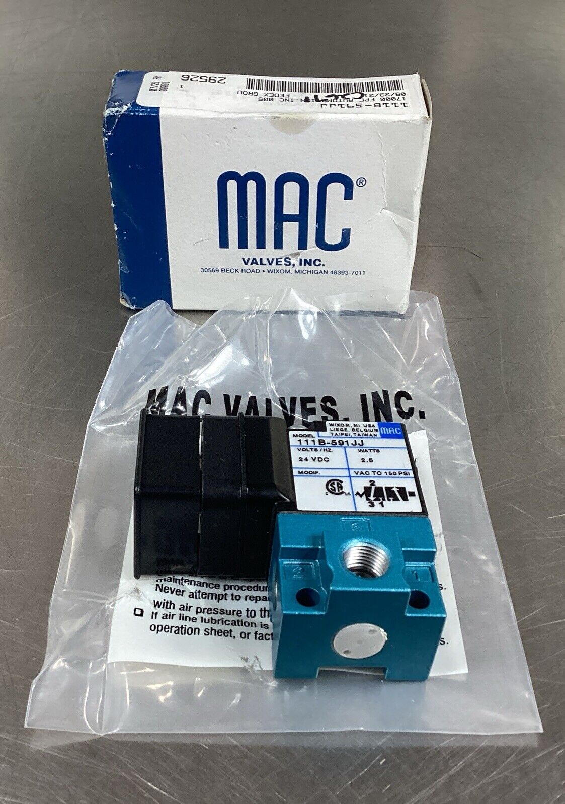 MAC Solenoid Valve  111B-591JJ  24VDC 2.5W 150 PSI        6B-3