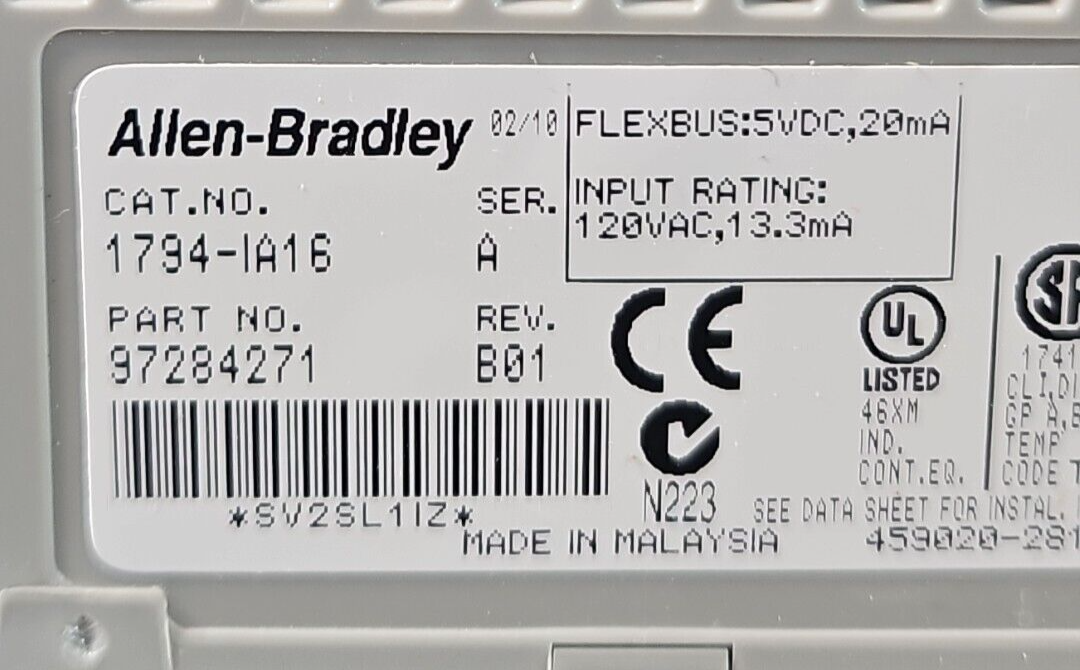 Allen Bradley 1794-IA16 Ser A Flex I/O 120VAC Input Module               loc3E37