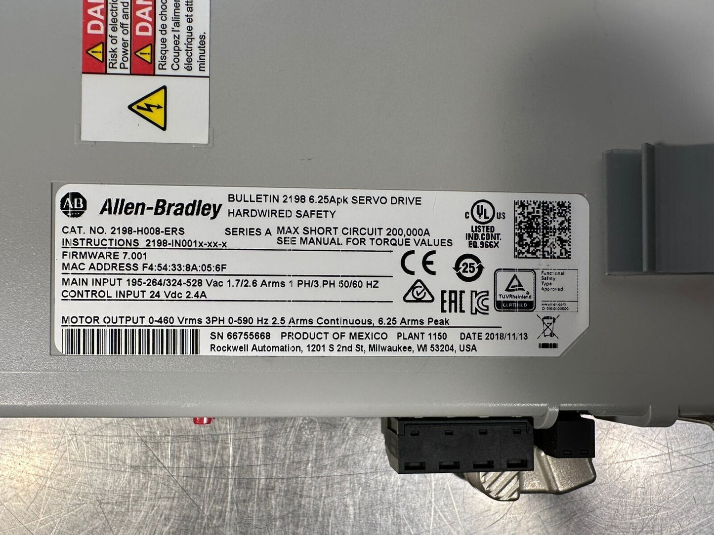 Allen Bradley 2198-H008-ERS2 /A Kinetix 5500 Servo Drive 6.25Apk (1D-41)