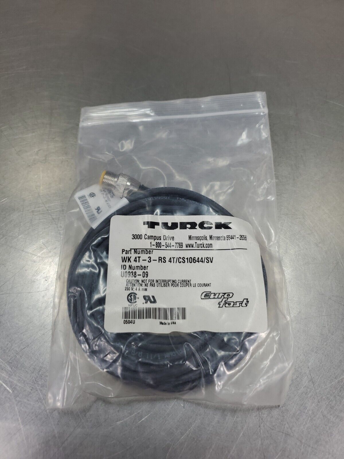 TURCK WK 4.4T-3-RS 4T/CS10644/SV (U0938-09) Cordset.                     5A-12/2