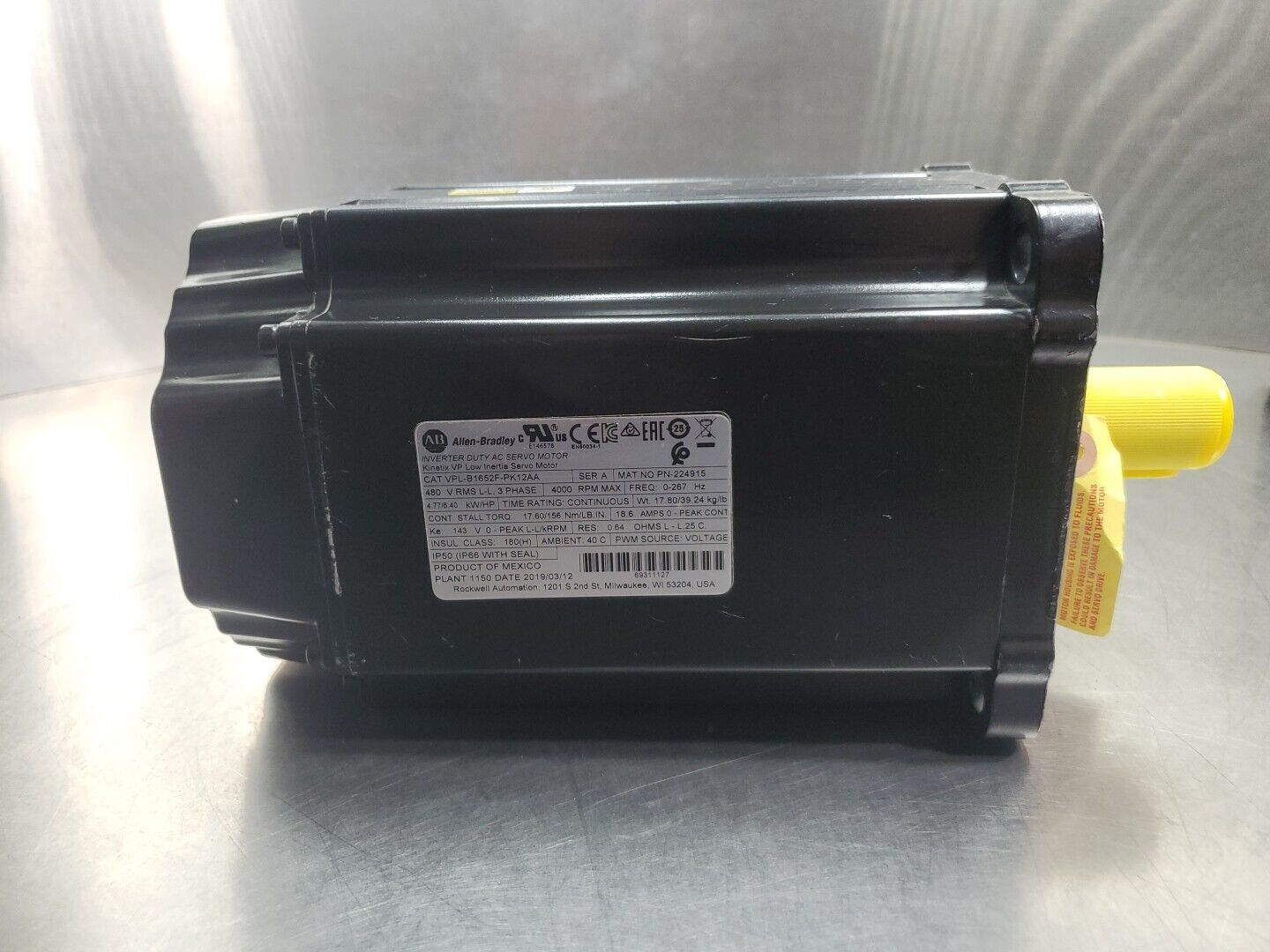 Allen Bradley VPL-B1652F-PK12AA Kinetix AC Low Inertia Servo Motor 4000rpm.   1E