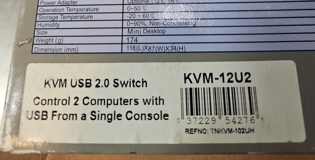 Topview KVM-12U2 Desktop Switch USB 2.0 2Port KVM                       (BIN423)