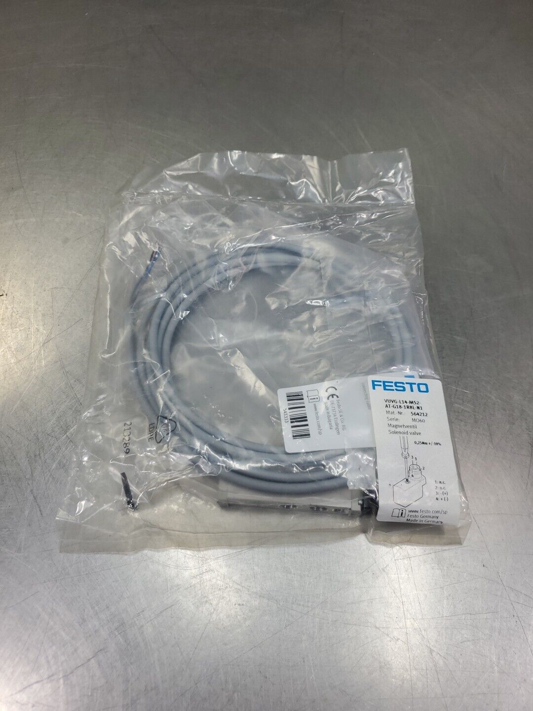 FESTO VUVG-L14-M52-AT-G18-1R8L-N1 Solenoid Valve w/Cable.                   6D-7