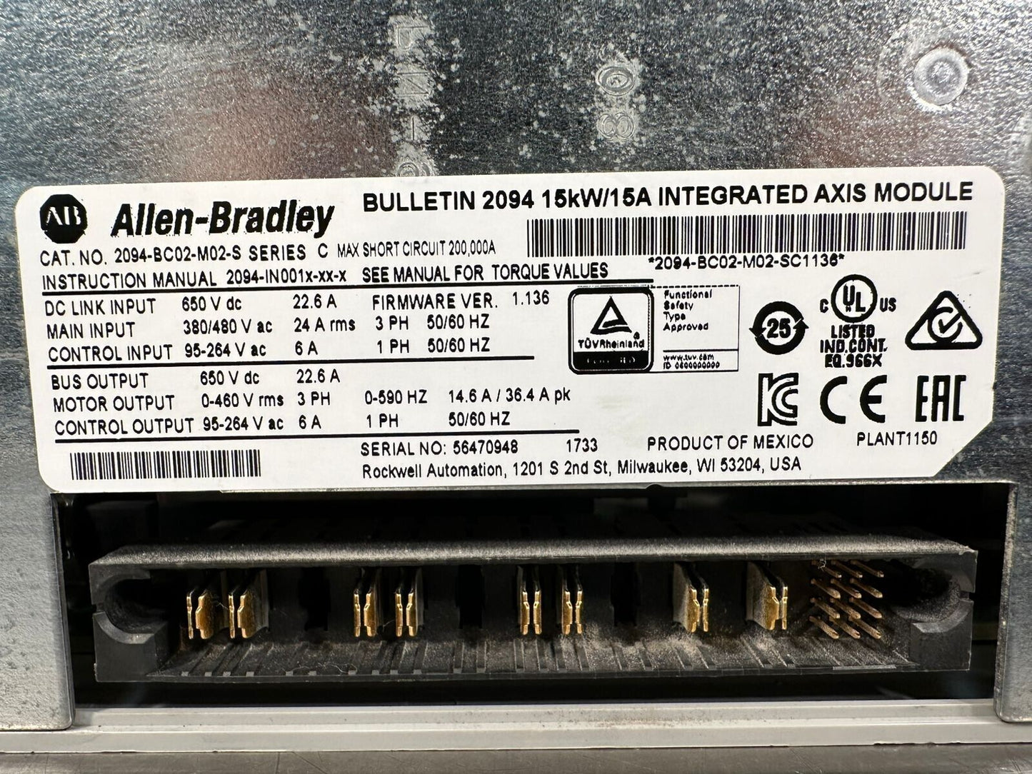 Allen-Bradley 2094-BC02-M02-S  SER C kinetix6000 15A               (1C-23)