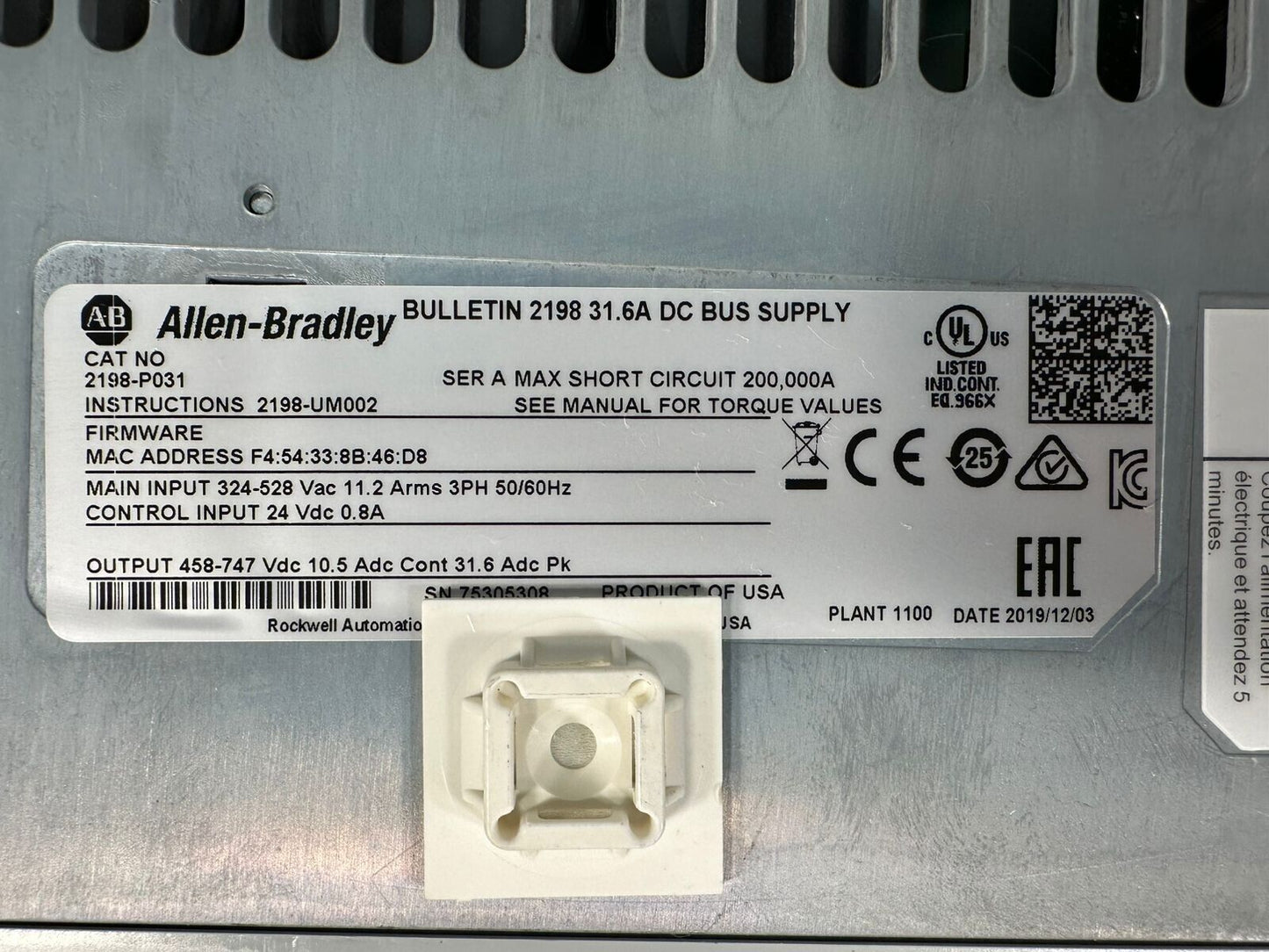 Allen Bradley 2198-P031 /A Kinetix 5700 10A 480VAC  (1D-23)