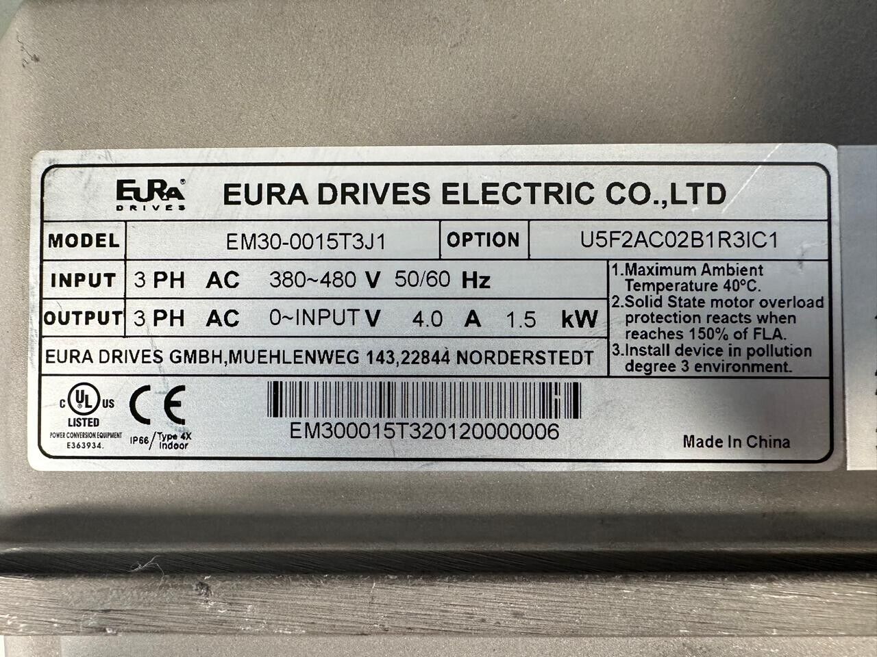 Eura Drives EM30-0015T3J1 3Ph. 50/60 Hz                          (1E-02)