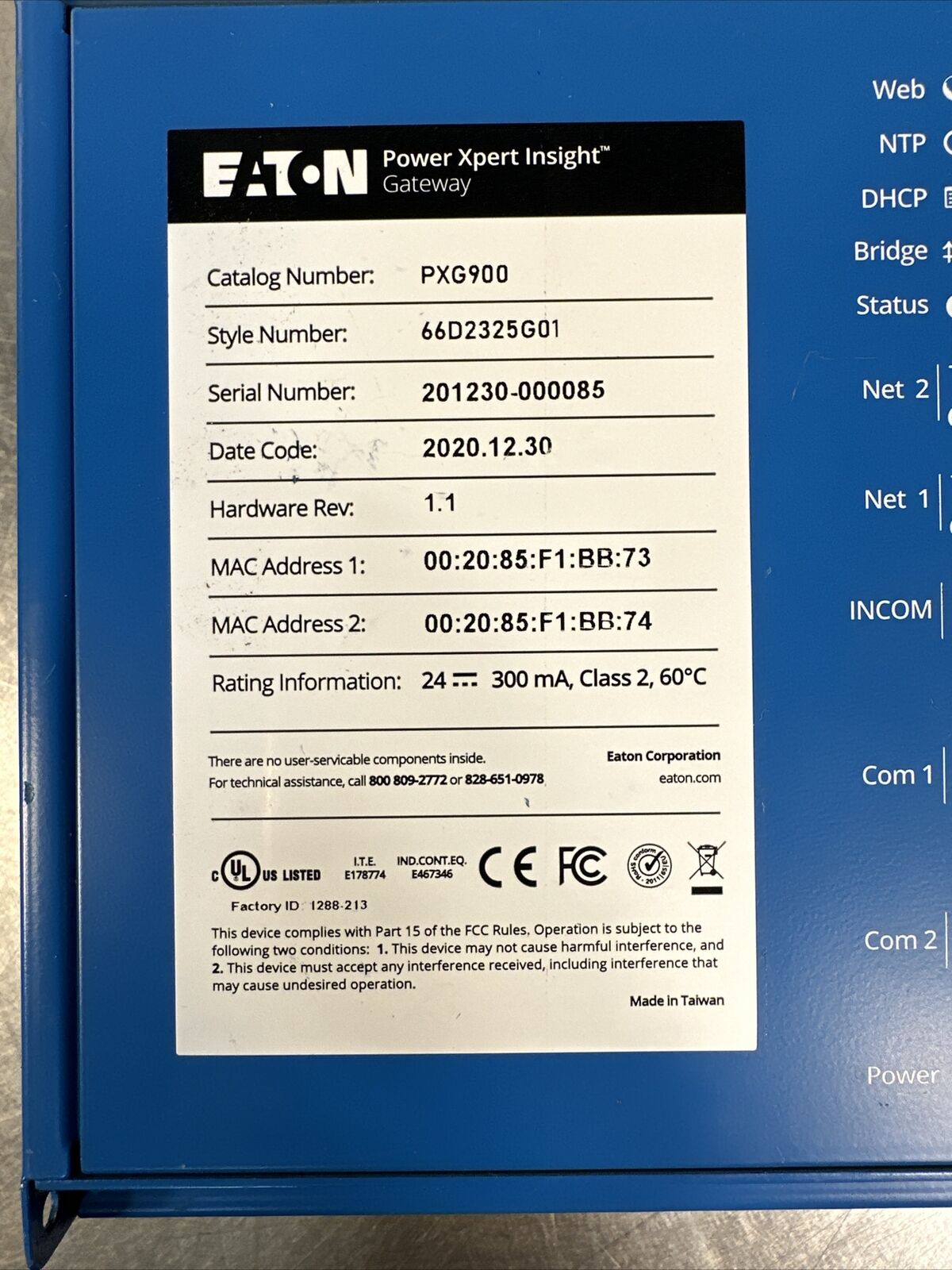 Eaton PXG900 Power Xpert Insight Gateway 66D2325G01 (BIN-3.4.4)