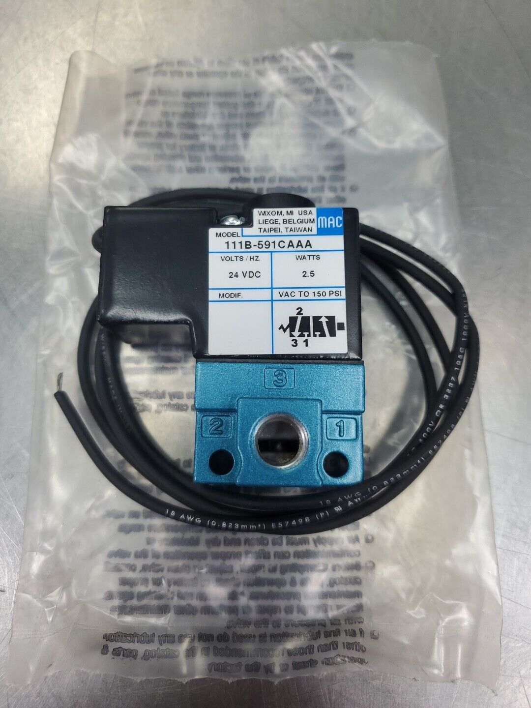 MAC 111B-591CAAA SOLENOID VALVE, 2.5 WATTS 24VDC.                   6A-12