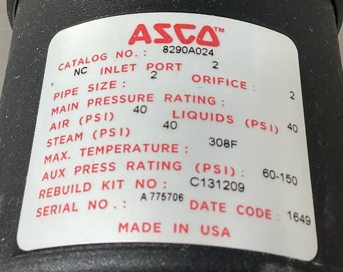 ASCO 8290A024 Angle Body Valve Bronze NC 2” NPT Pneumatic Steam Water Oil   5C-3