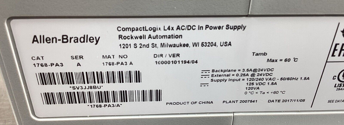 Allen-Bradley  1768-PA3 /A   CompactLogix Power Supply 24V DC NEW 2017     3B-33