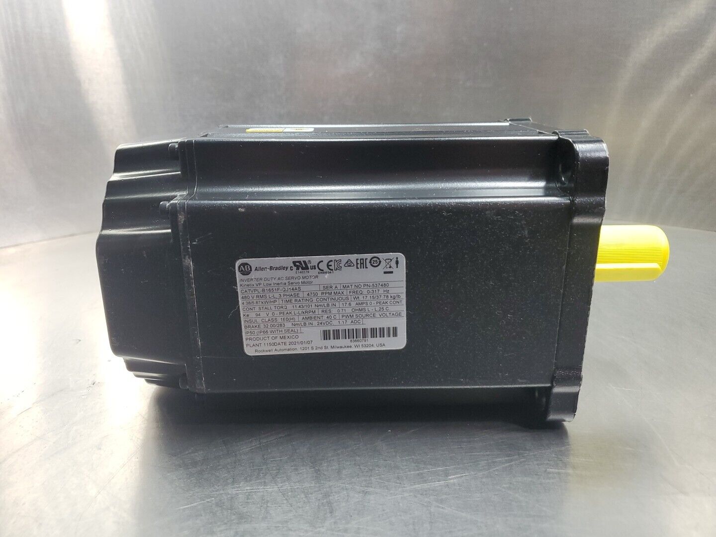 Allen Bradley VPL-B1651F-QJ14AS Kinetix VP Low Inertia Servo Motor, 4750 RPM. 1E