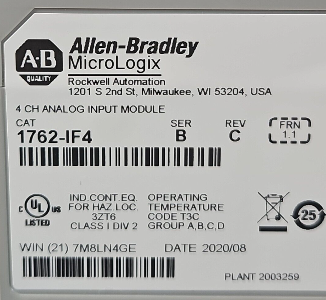 Allen-Bradley 1762-IF4 Ser B Analog Input Module                        loc3E36