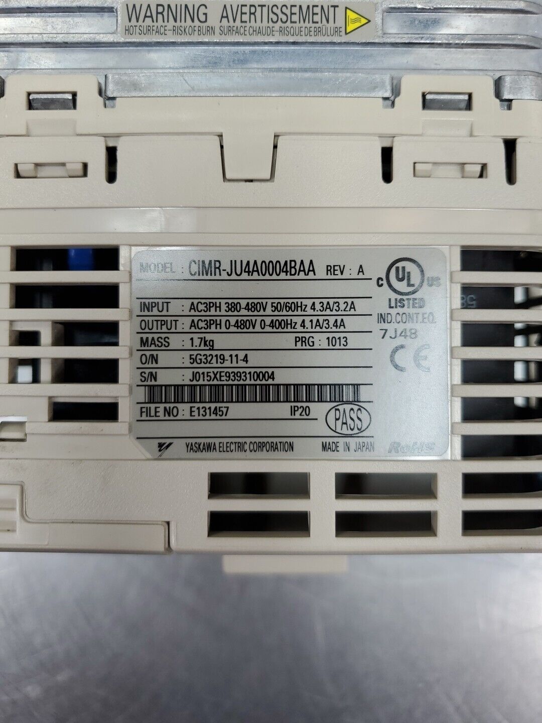 Yaskawa CIMR-JU4A0004BAA 400V 3Phase 4.1A/3.4A Drive w/SI-232/J Module.       1D