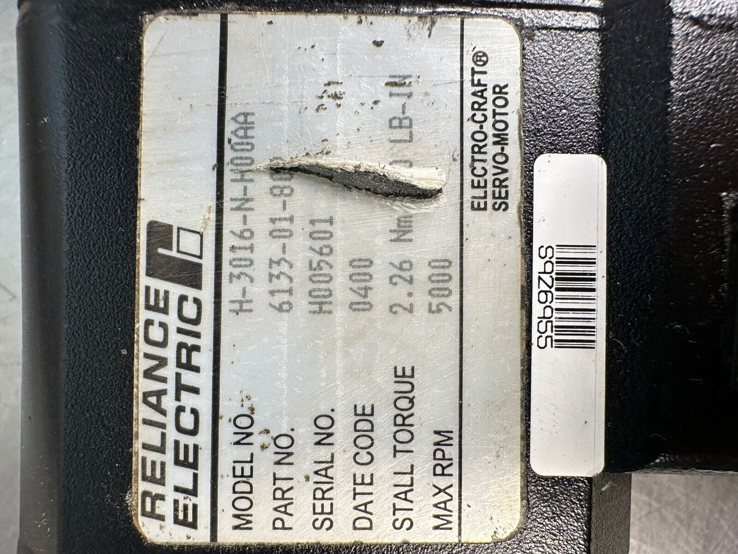 Reliance Electric H-3016-N-H00AA  Brushless Motor 1 HP 5000 RPM (1E-32)