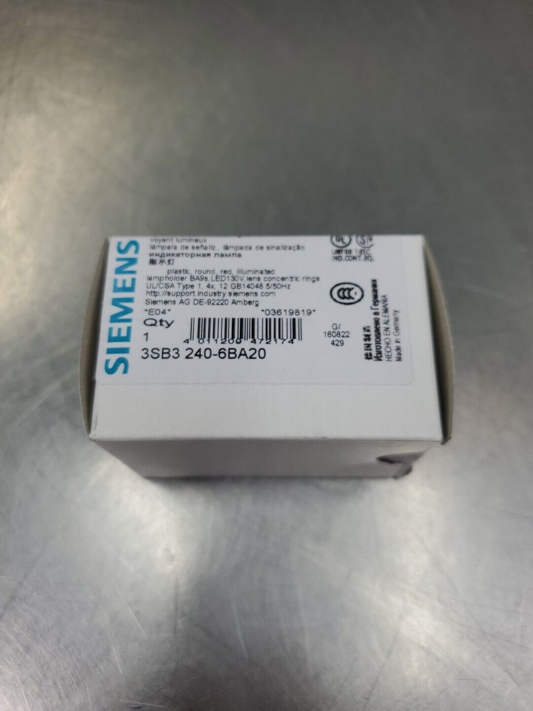 Siemens 3SB3 240-6BA50 Red Indicator Light, 130V.                          4D-12