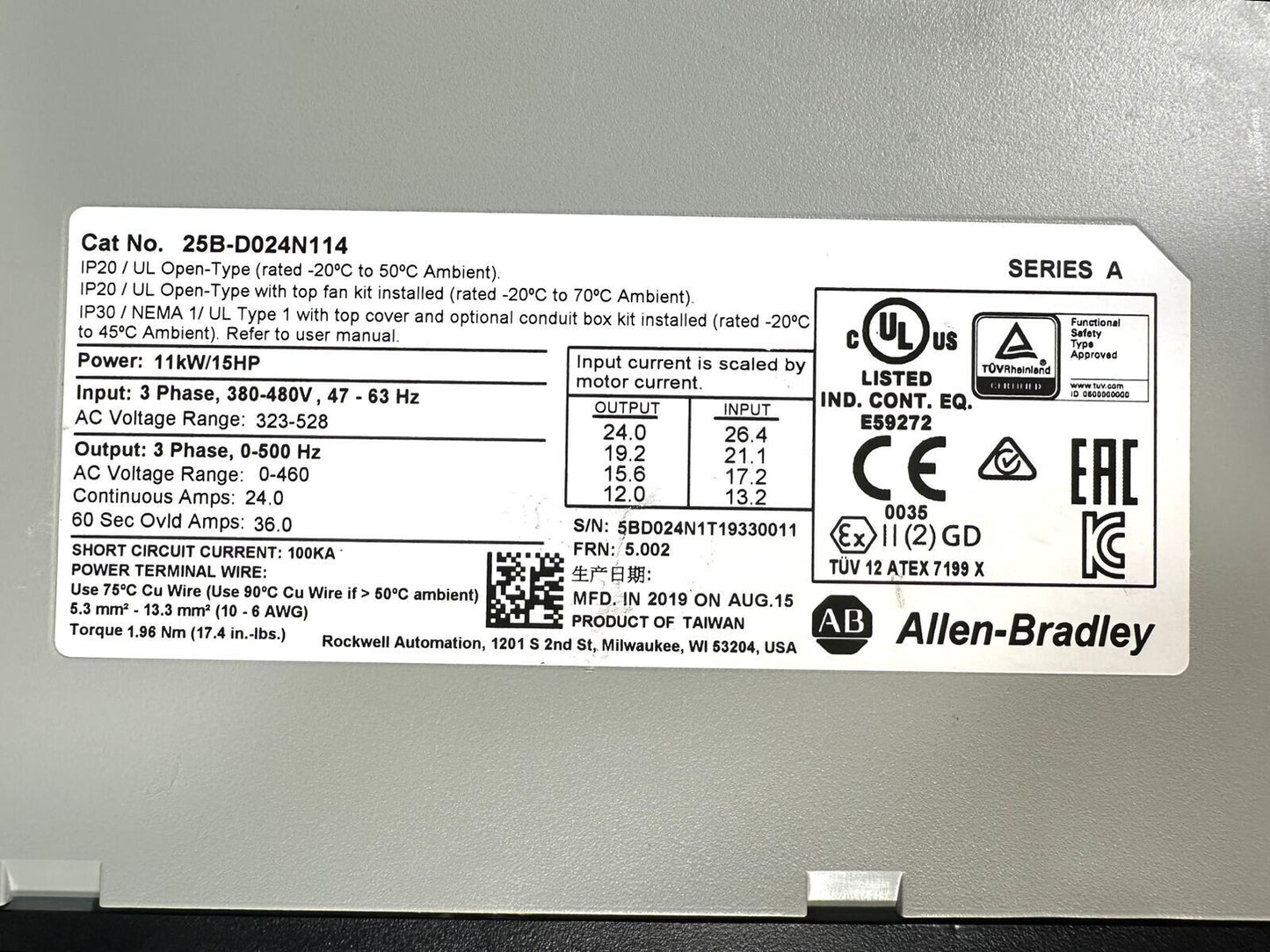 Allen Bradley 25B-D024N114 /A PowerFlex 525 480V  (1C-24)