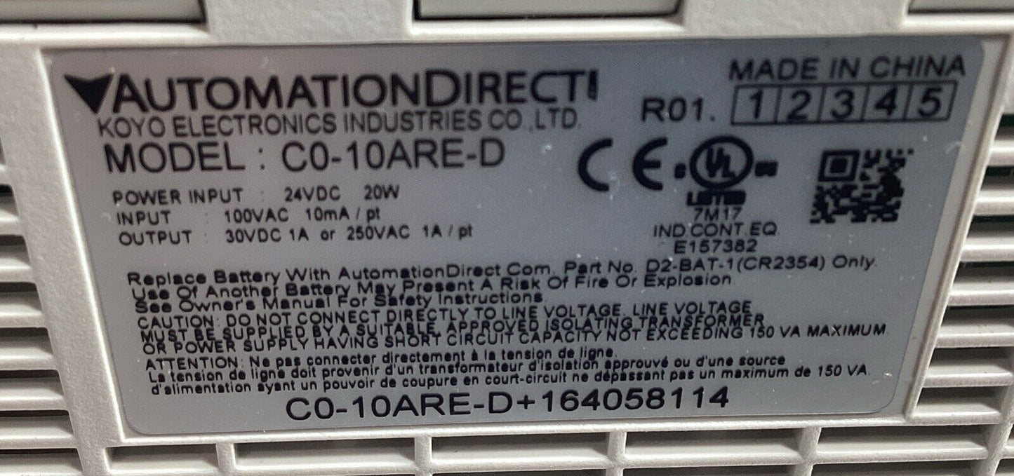 AUTOMATION DIRECT  C0-10ARE-D  PLC 24VDC 20W         3E-36