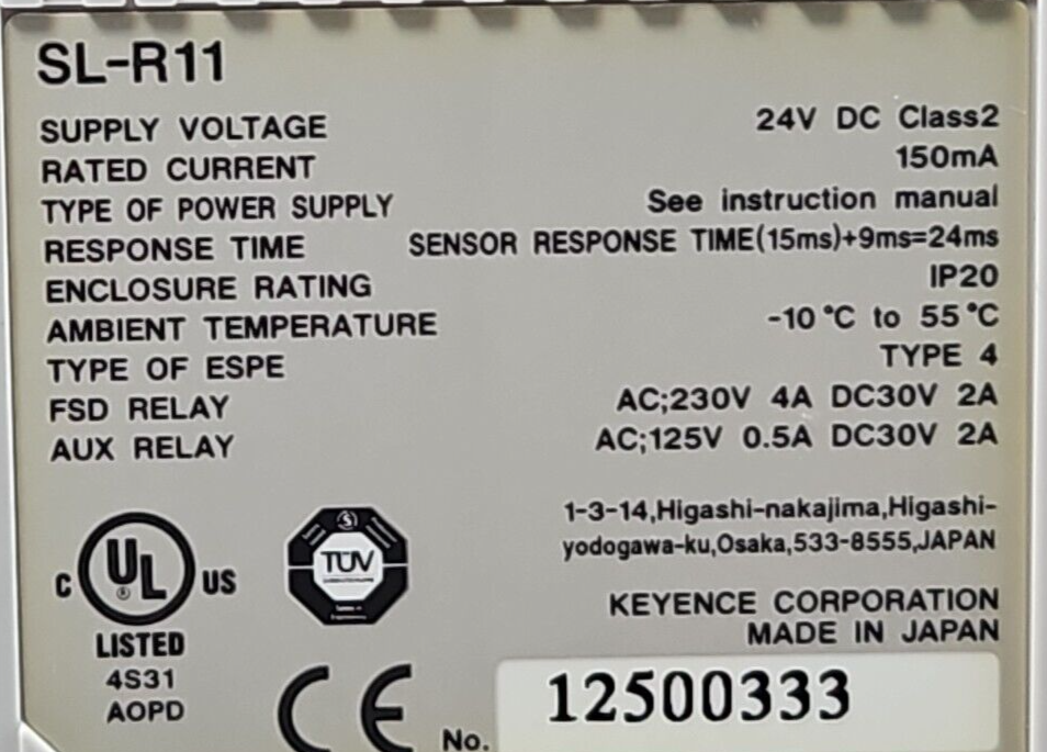 Keyence SL-R11 Safety Control Unit 24VDC 150mA Type 4      (BIN3.4.4)