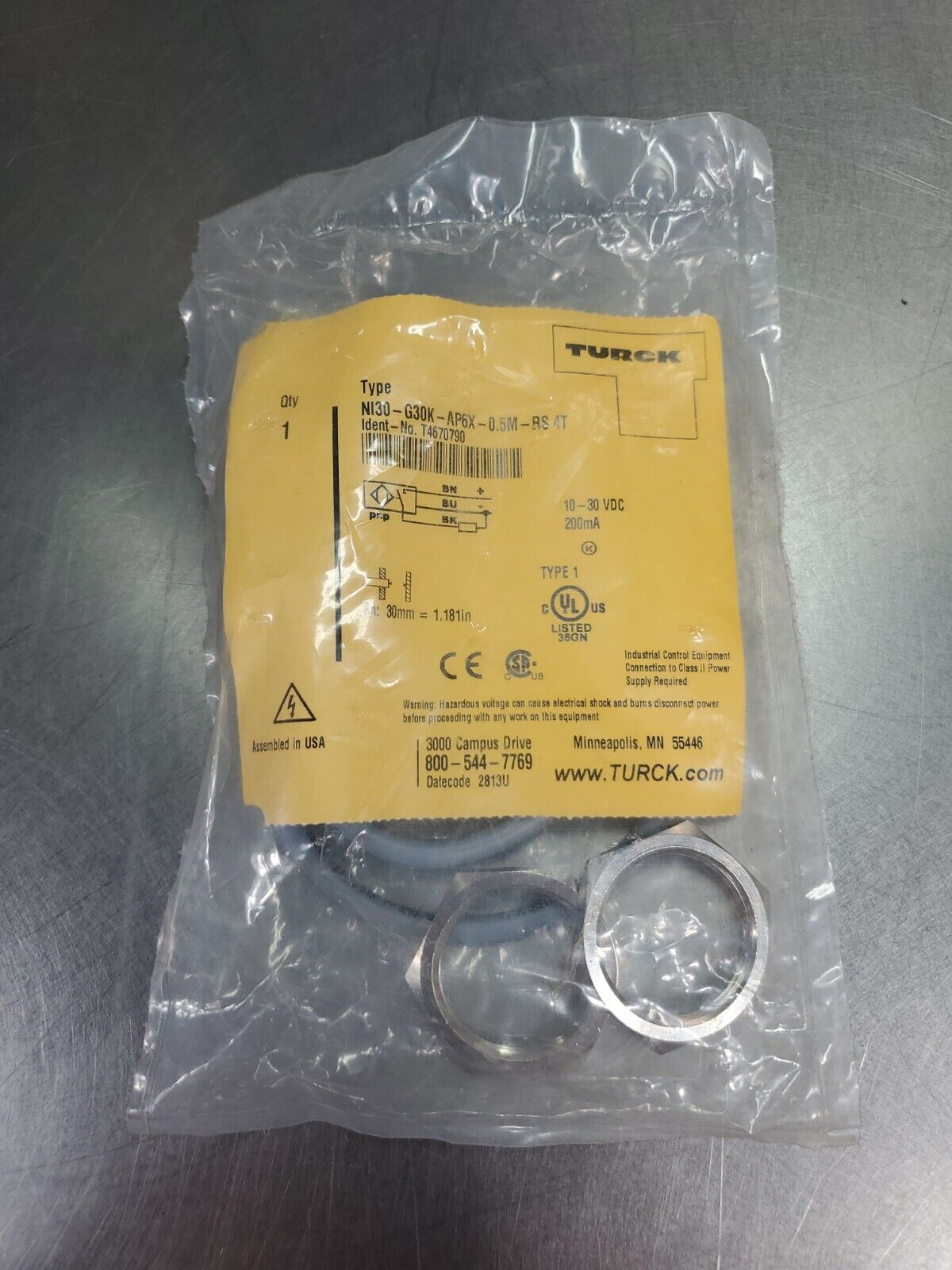 Turck NI30-G30K-AP6X-0.5M-RS 4T (Ident# T4670790) Proximity Sensor.      5E-36/5