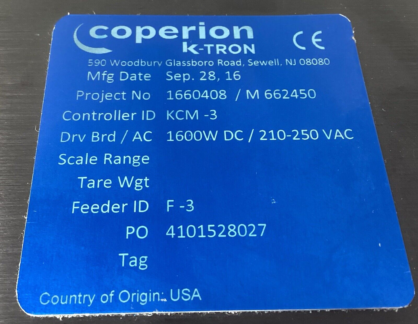 COPERION K-TRON  KCM-3  115/230 VAC, 50/60 Hz, 2000 Watts Max      1C-12