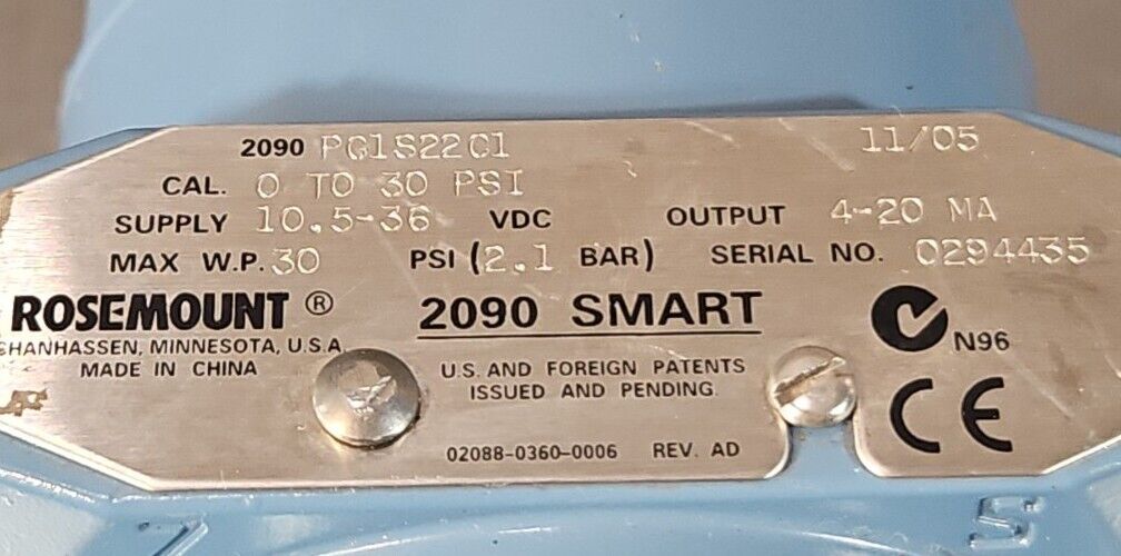 ROSEMOUNT 2090 PG1S22C1  SMART HART TRANSMITTER.                        Loc6D-23