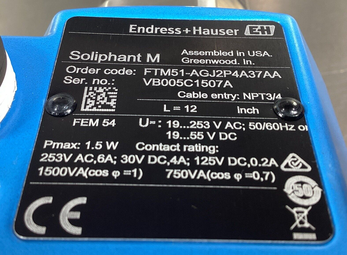 Endress Hauser  FTM51-AGJ2P4A37AA   Point Level Switch         5D-15