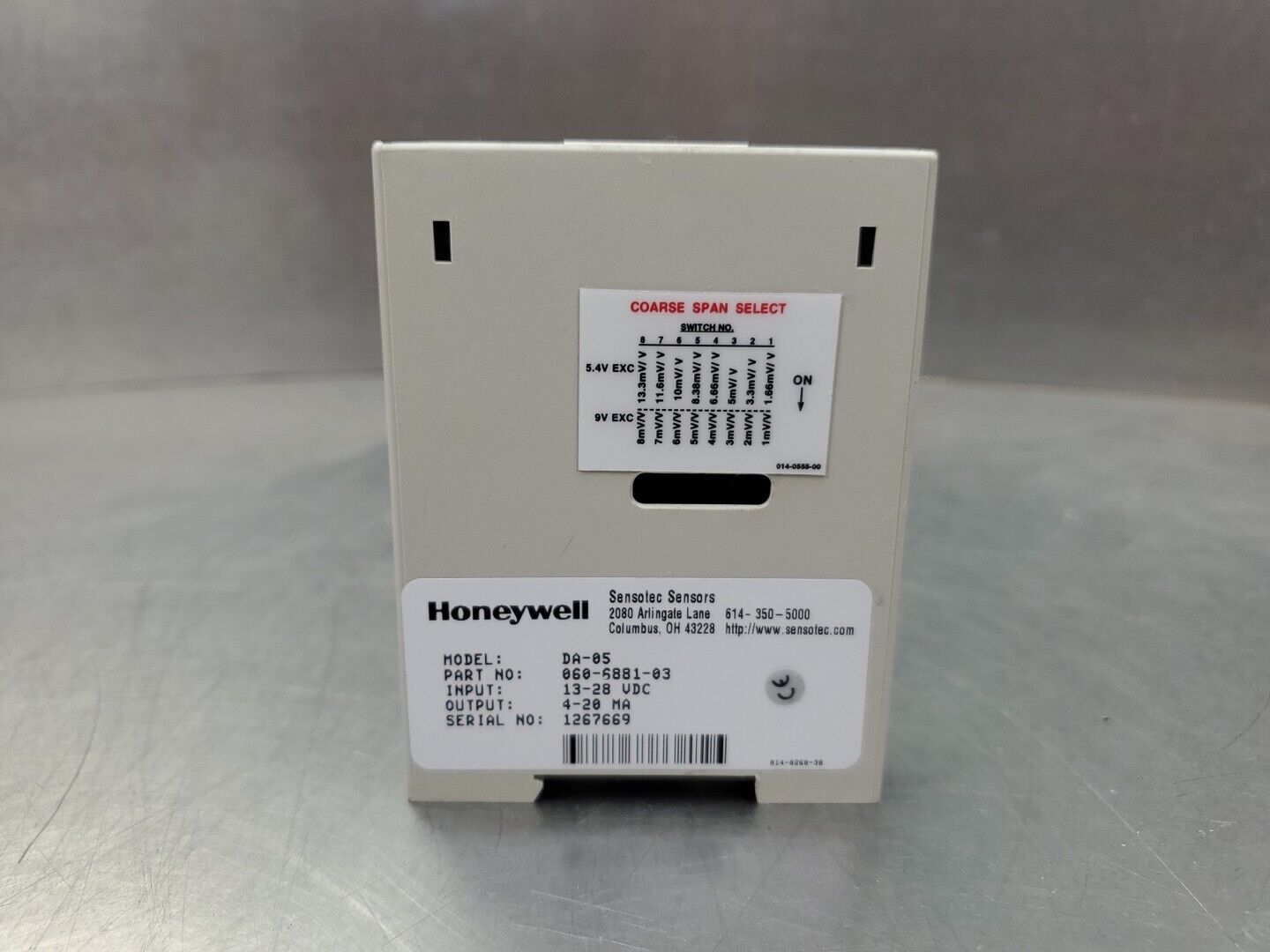 Honeywell DA-05 (060-6881-03) Sensotec Sensor Module, 13-28VDC 4-20MA.     3D-29