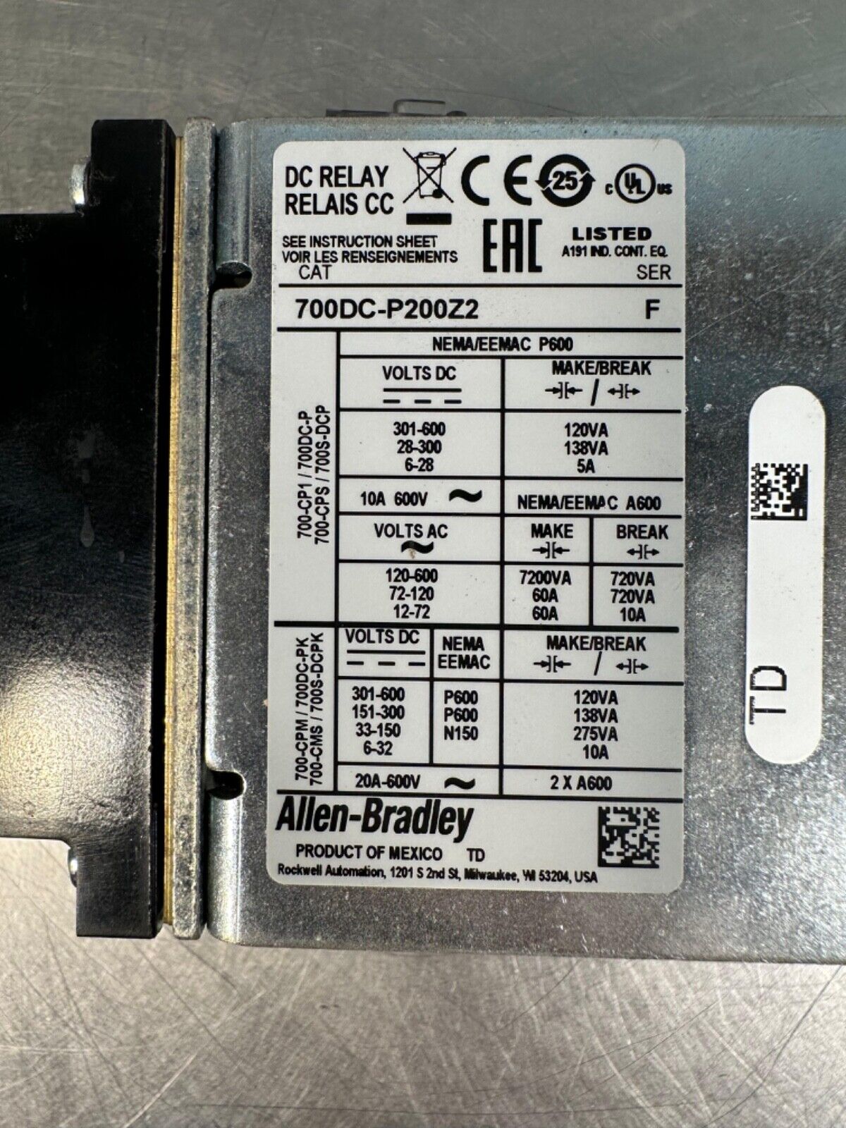 Allen Bradley 700DC-P200Z2 Bulletin 700-P/ 700DC-P200Z2 (4c-39)