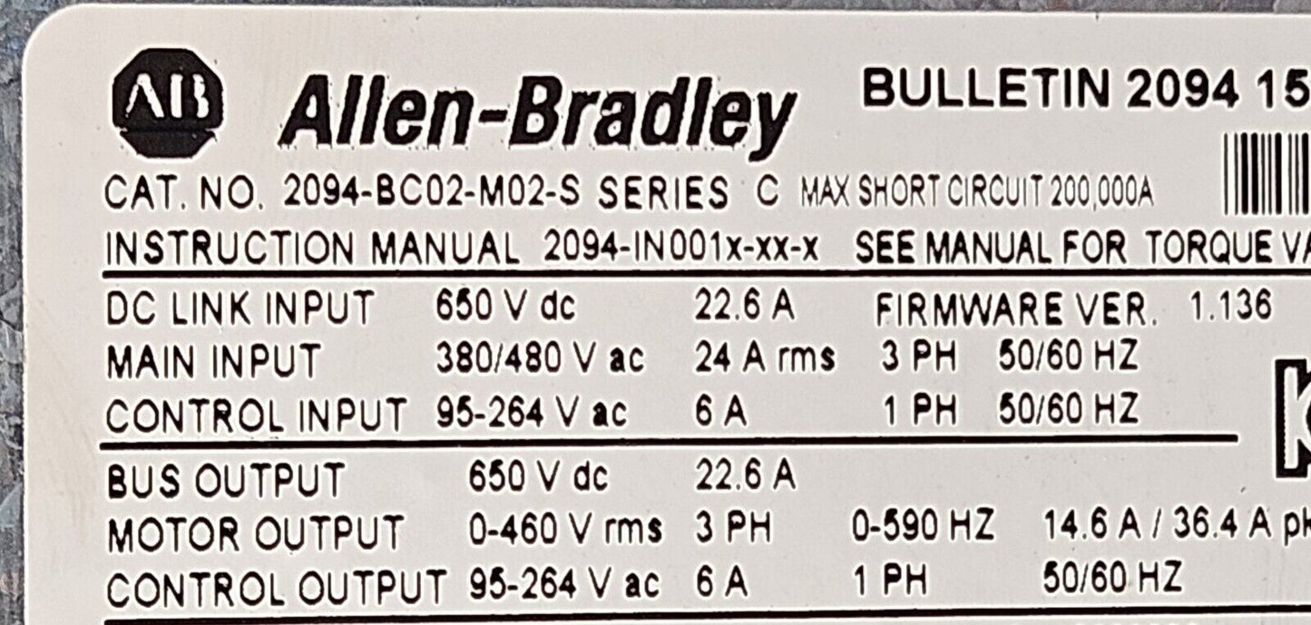 Allen-Bradley 2094-BC02-M02-S Ser C kinetix6000                          loc1C40