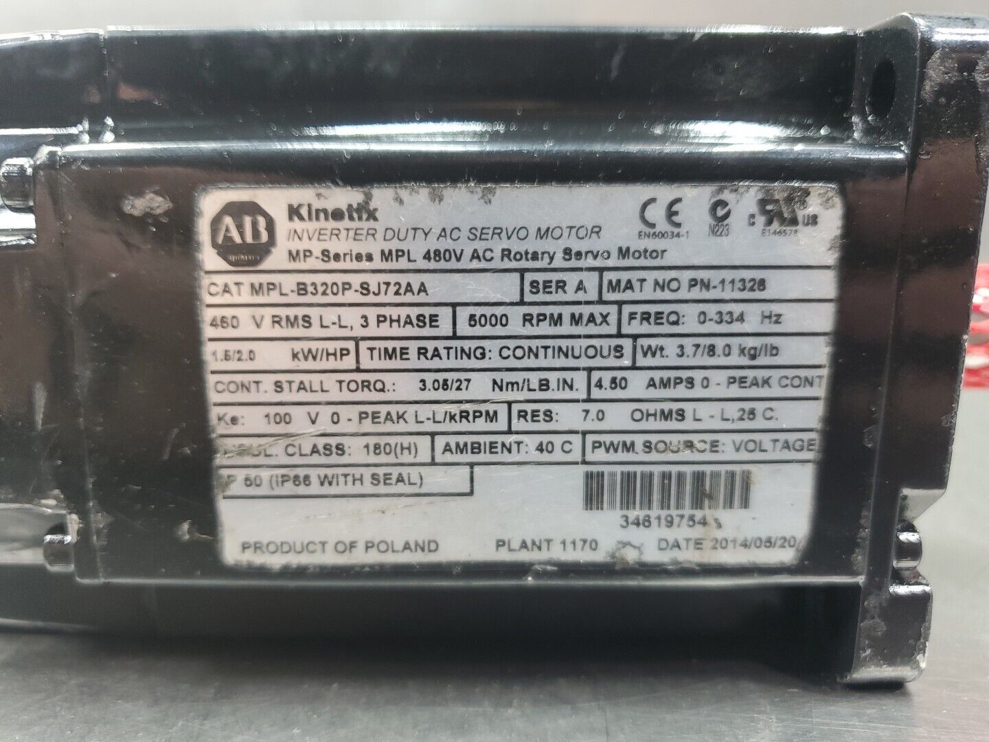 Allen Bradley MPL-B320P-SJ72AA Rotary Servo Motor, 5000RPM *REFURB*           1C