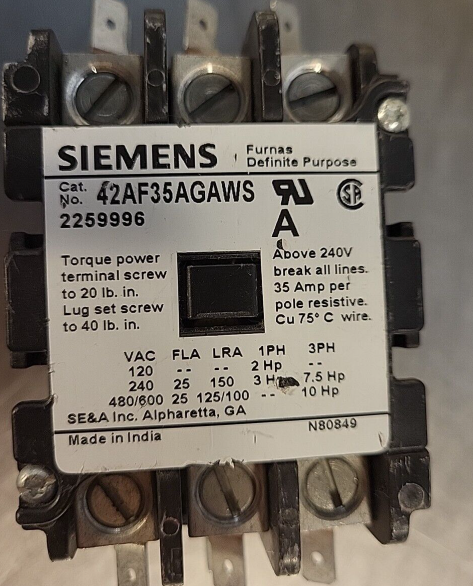 Siemens 42BF35AF Definite Purpose Contactor , Coil 120V(BIN 3.5.1)