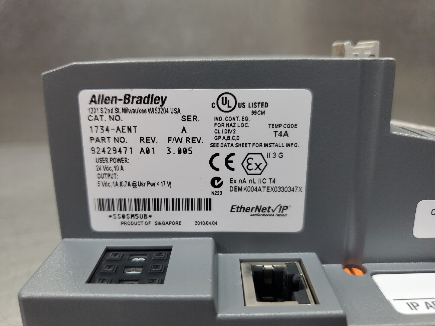 Allen-Bradley 1734-AENT/A Point I/O Network Adapter, F/W REV 3.005.        3E-35