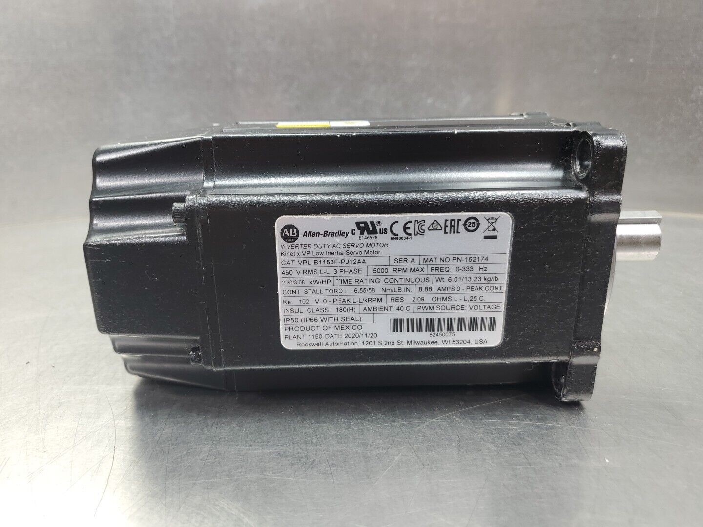 Allen-Bradley VPL-B1153F-PJ12AA Kinetix VP Low Inertia Servo Motor, 5000 RPM  1C