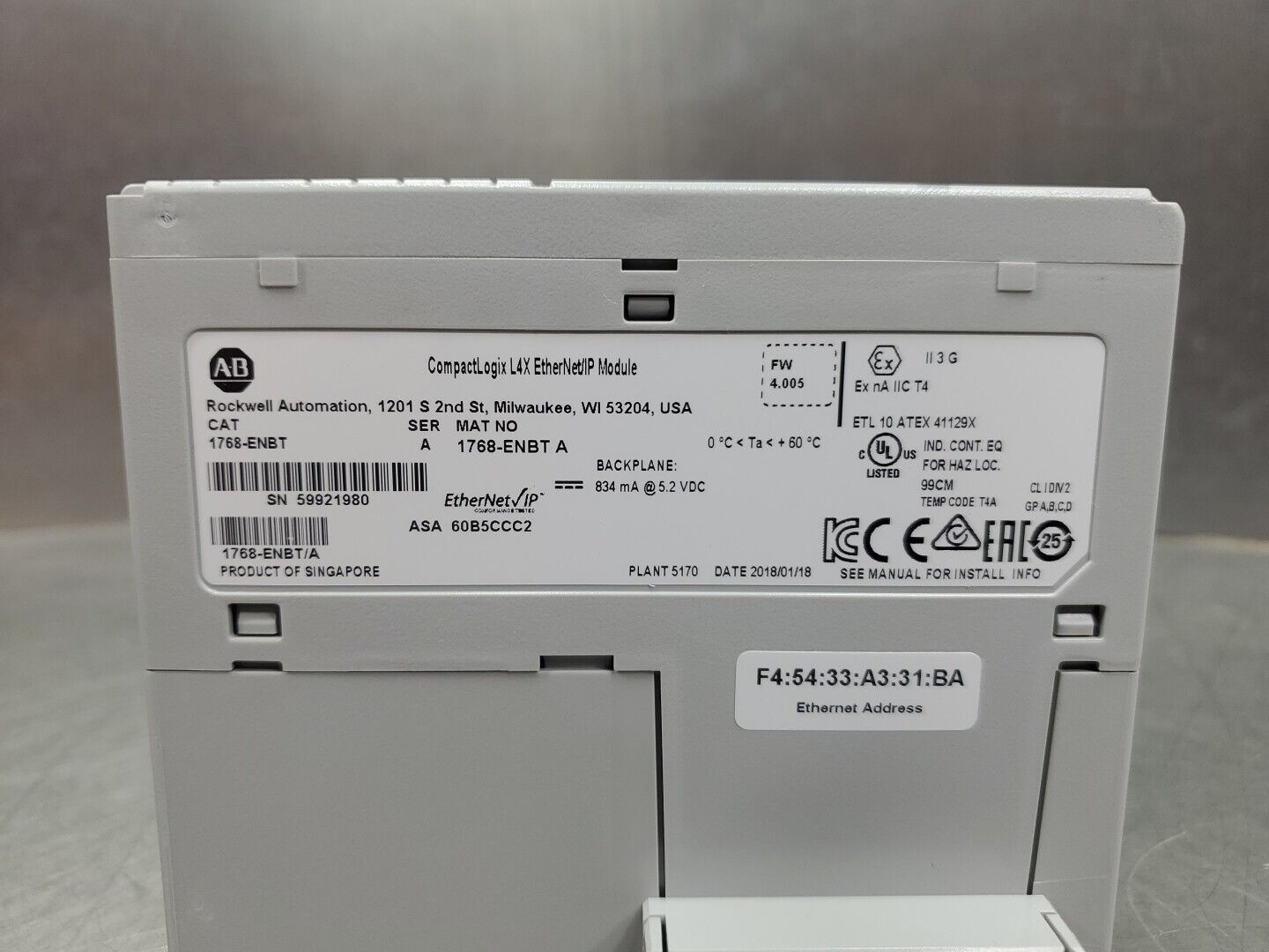 Allen Bradley 1768-ENBT Ser A CompactLogix L4X EtherNet/IP Module.         3C-27