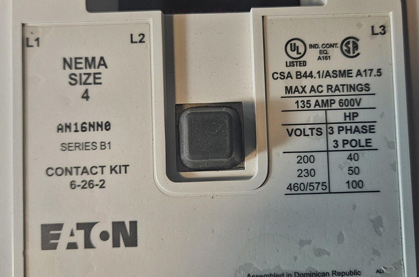 Eaton  AN16NN0 SerB1  Nema Size 4 135A 600V Starter                        loc4F