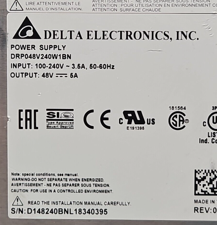 Delta Electronic DRP048V240W1BN DIN Rail Mount 48VDC 240W 5A P. Supp (BIN3.4.5)