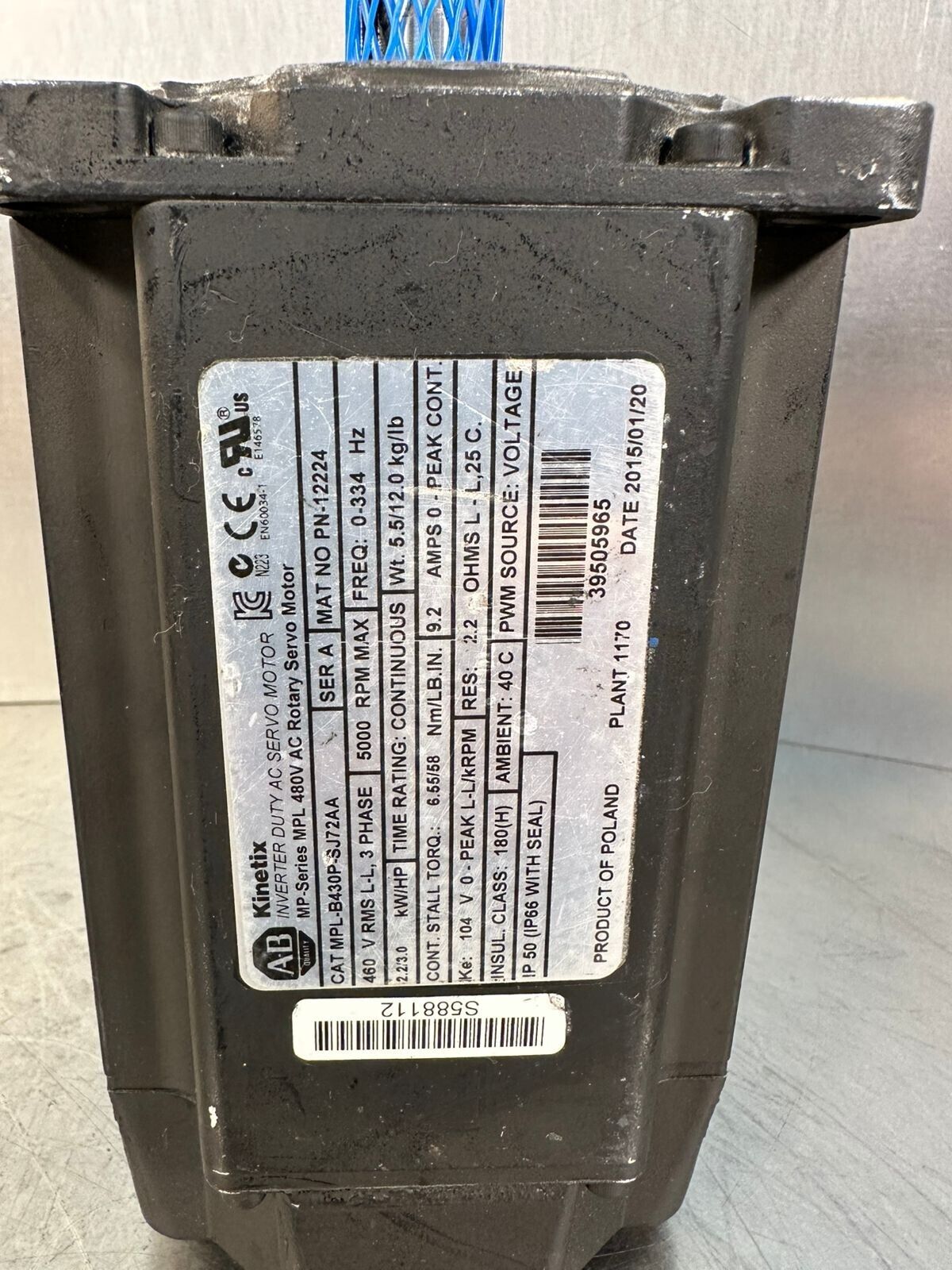 Allen Bradley Servo Motor: MPL-B430P-SJ72AA Ser.A MPLB430PSJ72AA (1D-41)