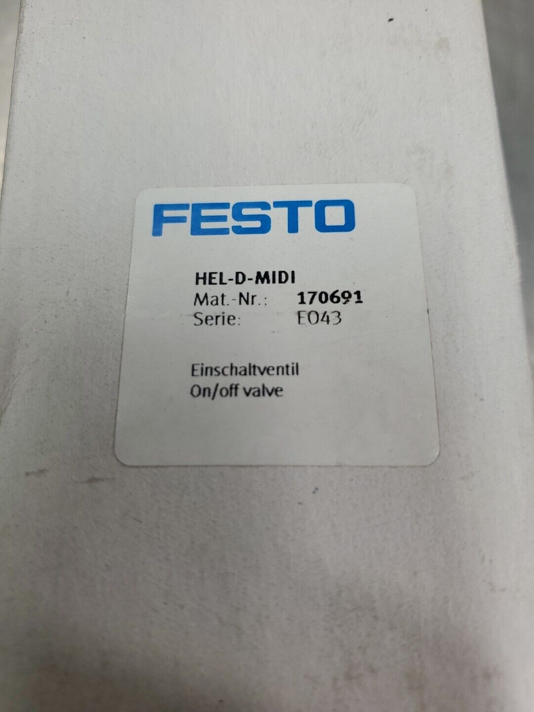 Festo HEL-D-MIDI (170691) On/Off Valve, 240psi.                             6B-8