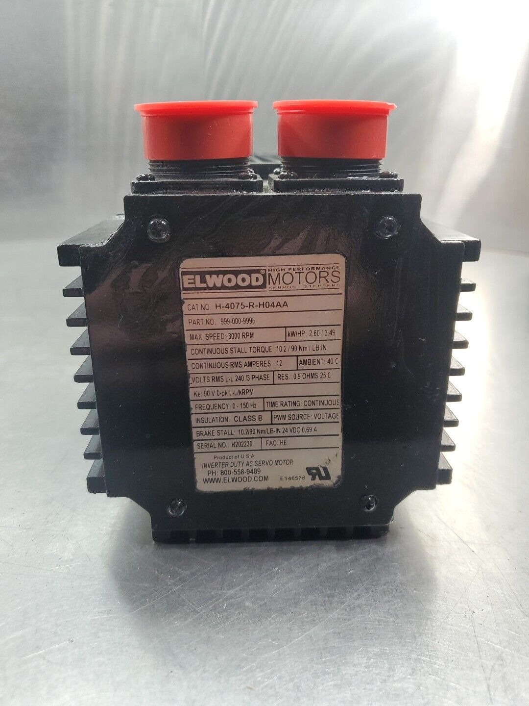 Elwood H-4075-R-H04AA Inverter AC Servo Motor, 3000RPM (999-000-9996)         1E