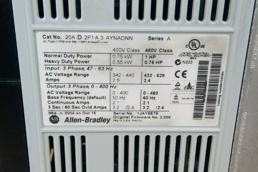 Allen-Bradley PowerFlex 70 20AD2P1A3AYNADNN Series A AC Drive          1D