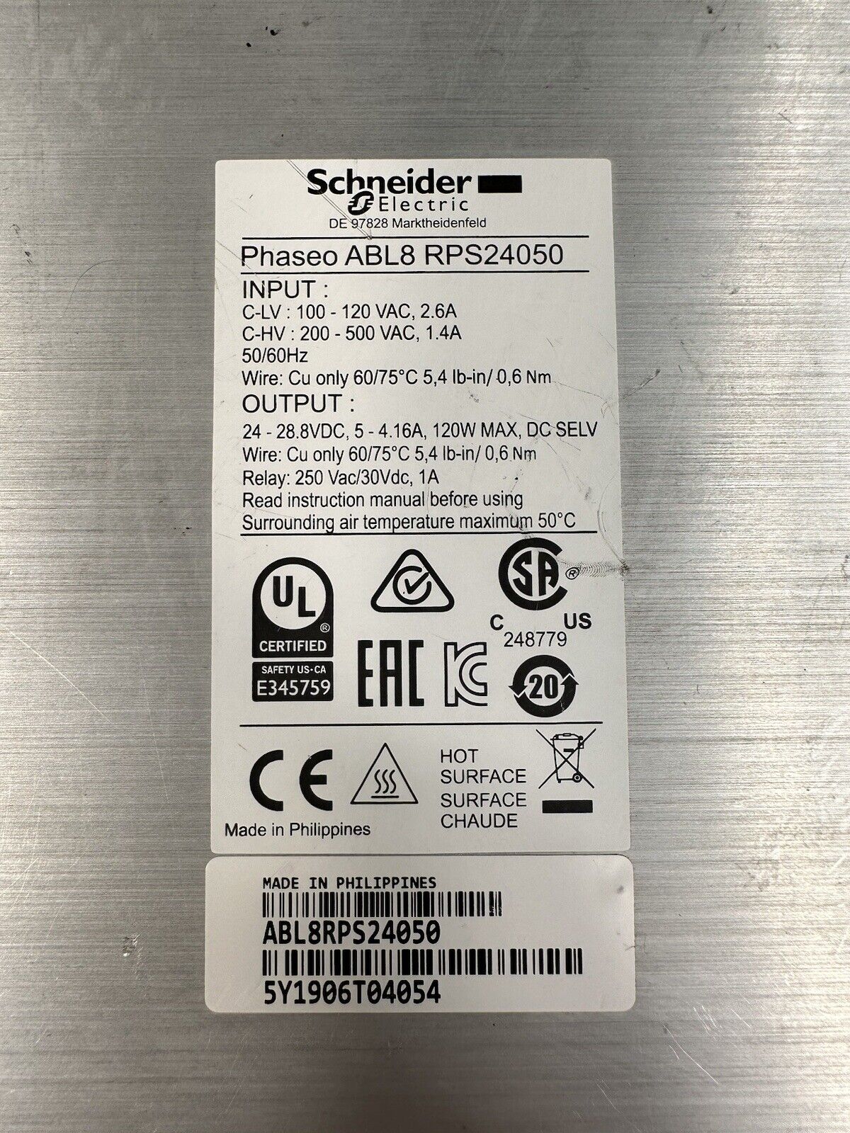 Schneider Switch Power Supply ABL8RPS24050 24V 5A (BIN-1.1.1)