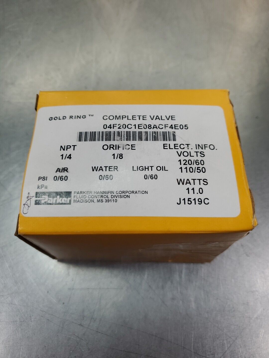 Parker 04F20C1E08ACF4E05 (110/120VAC) Gold Ring Solenoid Valve.            6E-13