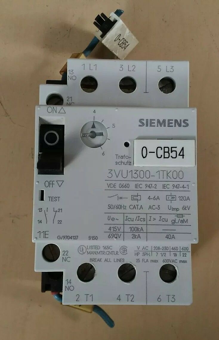 SIEMENS 3VU1300-1TK00 600V MOTOR PROTECTOR STARTER                         4E-13