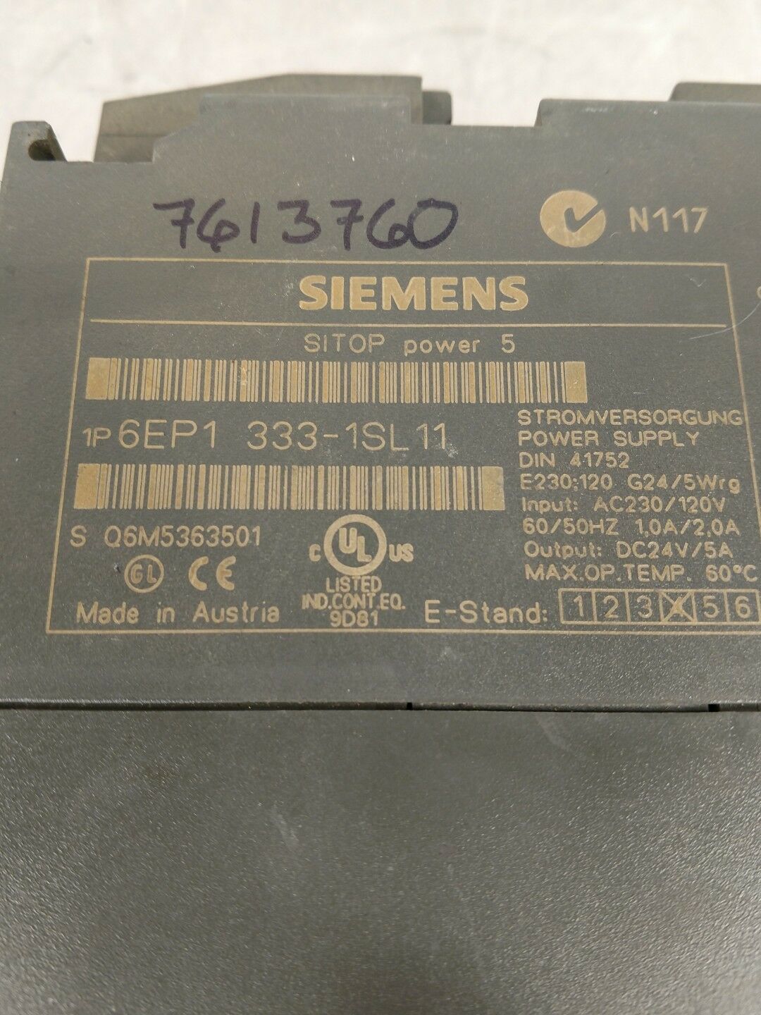 Siemens 1P6EP1 333-1SL11 SITOP Power 5 Power Supply 230/120V, 1.0/2.0A 4C