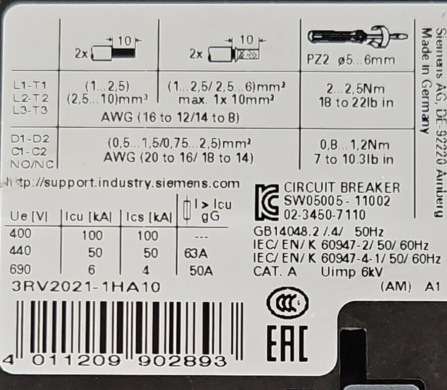 Siemens 3RV2021-1HA10 Circuit Breaker.                                     4E-22