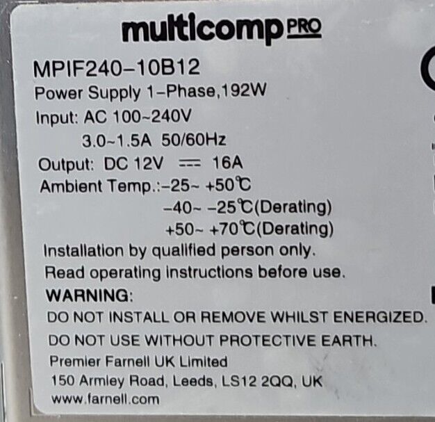 MULTICOMP PRO  MPIF240-10B12 Power Supply.                             Loc4C-18