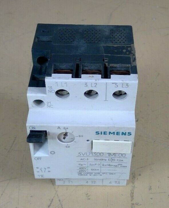 Siemens 3VU1300-1ME00 3 Pole Motor Starter / Protector                        4H