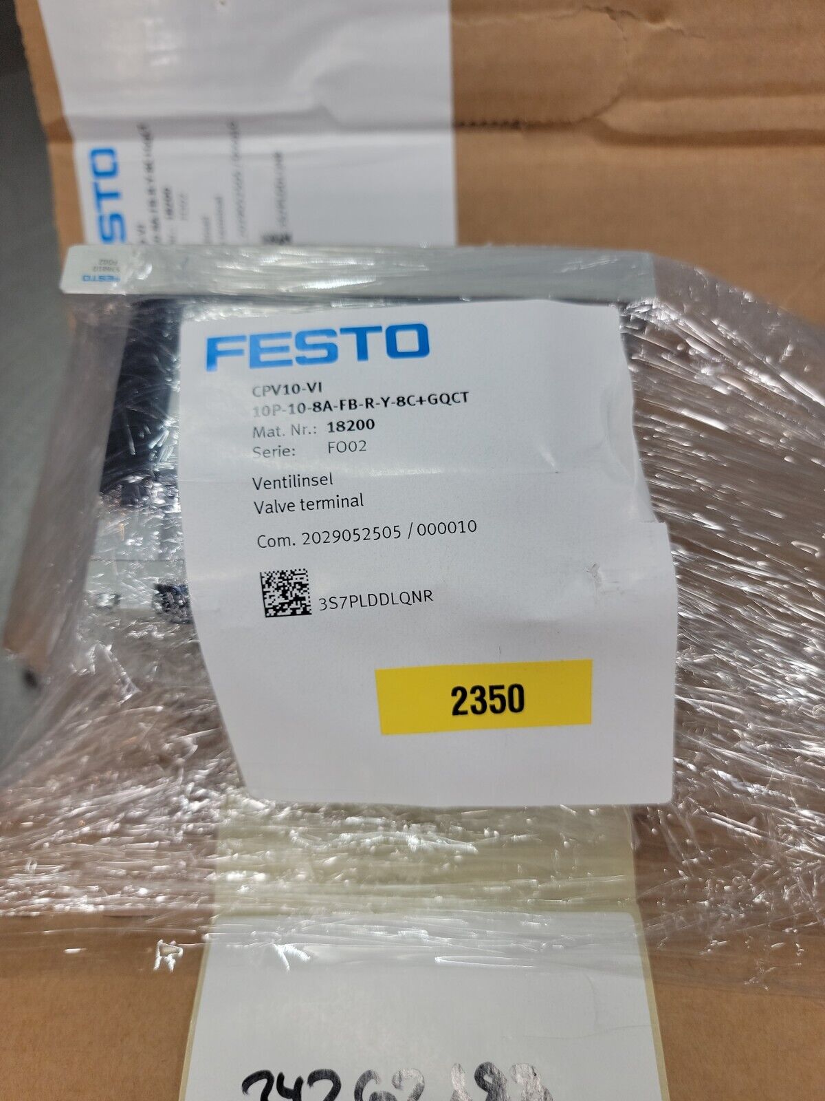 FESTO VALVE TERMINAL 18200 CPV10-VI-10P-10-8A-FB-R-Y-8C+GQCT Loc.6A