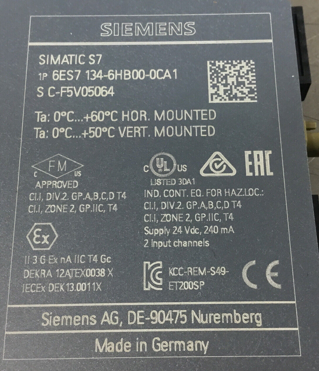 Siemens  6ES7 134-6HB00-0CA1  Input Module 24VDC  10A Max simatic S7      3E-25