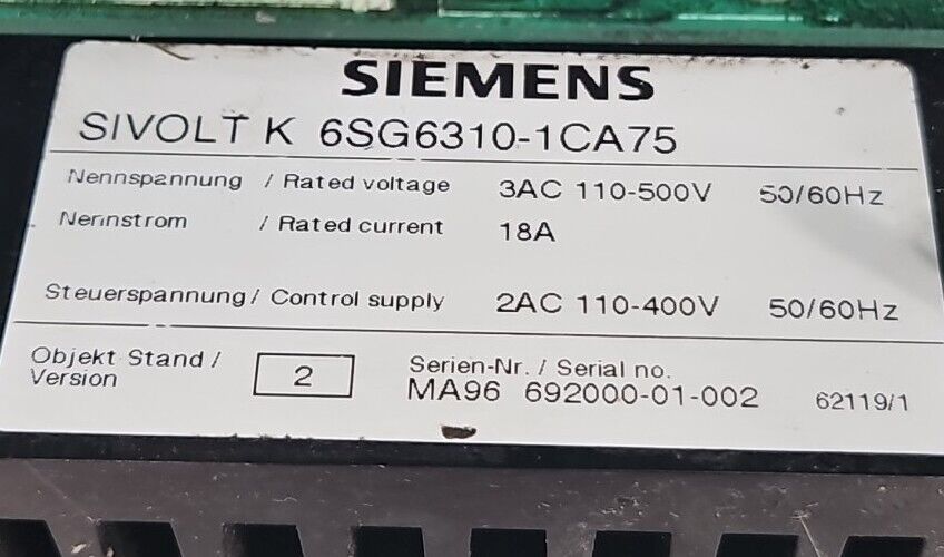 Siemens 6SG6310-1CA75 SIVOLT K Drive                                Loc3A-15